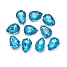 Strass en verre cristal à coudre, à dos plat, à griffes, pour la création de bijoux et autres loisirs créatifs - Argent 7 x 10 mm, lot de 10 -