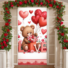 Pancarta de San Valentín con camión rojo, osito de peluche, rosas rosas y flores de cerezo: fondo romántico para fiestas y exhibición para