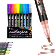 Dreamy Sparkle Dual-Line Contour Pen Set with Metallic Outline, Double Line Outline Art Pen, Quick-Dry Ink for Drawing, Coloring & DIY Crafts