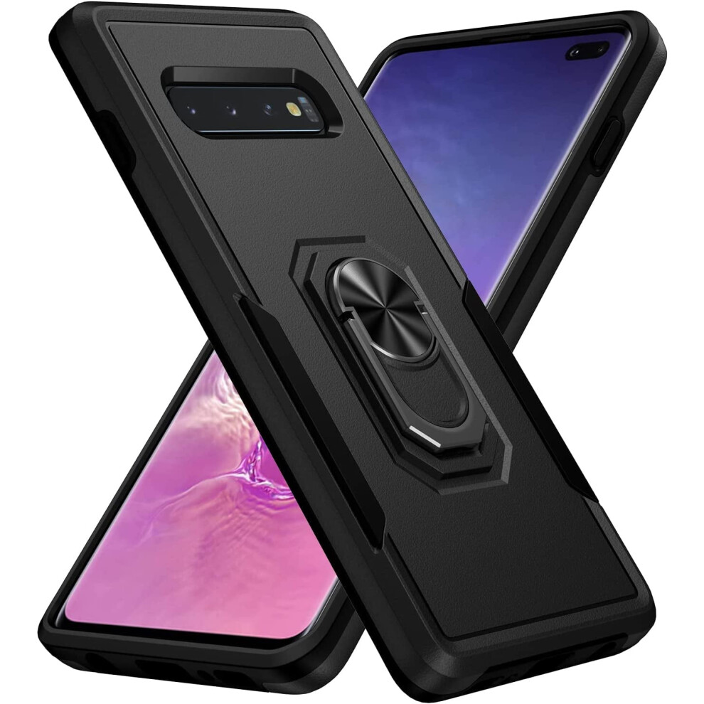 Compatible With Samsung Galaxy S10 Plus Case Â Rugged Military-Grade Shockproof Case With Kickstand & Magnetic Ring (Black) Black 9023022577184