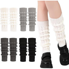 4 Pairs Crochet Cable Knit Leg Warmers for Women, Y2K 80s Style, Extra Soft, Compatible with Dance/Yoga/Ballet