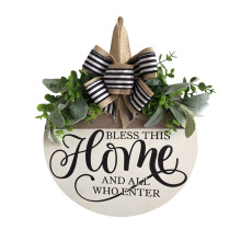 12" Wooden Welcome Sign with Bow – Red/Pink Round Door Hanger for Valentine's, Wedding, Home, Porch – Compatible with Standard Doors