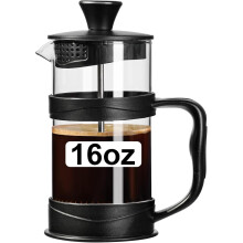 French Press Coffee/Tea Maker, 16oz Stainless Steel & Heat-Resistant Glass, Cold Brew for Travel/Home – Black