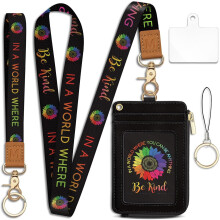 Be Kind Sunflower Lanyard Wallet with ID Badge Holder, RFID-Blocking, Slim Credit Card Case & Zipper Pocket – Compatible with Office/Teacher Use