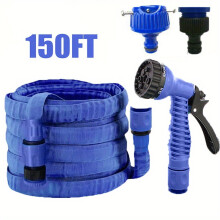 High-Pressure Garden Hose with 7 Nozzles - 3/4" Brass Fittings, Durable Leak-Proof Rubber for Watering/Car Wash/Cleaning, 25/100/150ft Options