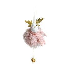 Pink Plush Reindeer Christmas Ornament with Golden Bell, 15cm Cute Festive Decor for Tree, Mantel & Holiday Home Setup