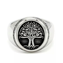 Bague unisexe vintage Arbre de Vie en acier inoxydable, taille 7 à 13, couleur argent.
