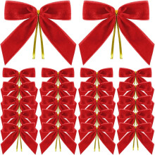 24pk Pink Velvet Twist Tie Bows for Christmas Tree, Wreath, Gifts, Treat Bags, DIY Crafts – Compatible with Holiday Decor