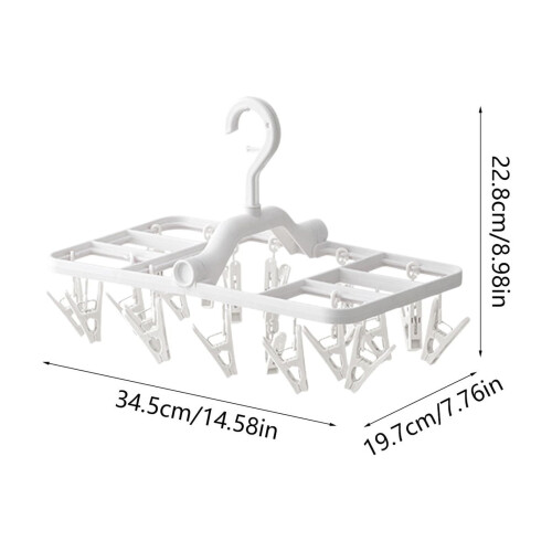 Multifunctional Foldable Clothes Drying Rack, Plastic Windproof Non-Slip Clips for Underwear Socks, Space-Saving Design, White 2