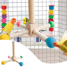 Wooden Bird Stand Toy with 360-Degree Rotating Wheel
