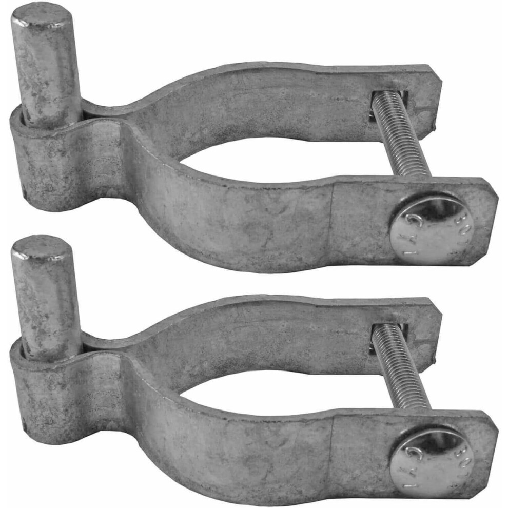 Chain Fence Gate Post Hinge - Use For Outside Diameter Post/Pipe - Galvanized Chain Post Gate Hinge - Nut/Bolt Included For Hinge (2 Pack) 9132278042930