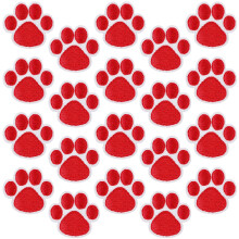 Dog Paw Embroidery Appliques Red Cloth Patches for Jackets and Bags 20Pcs