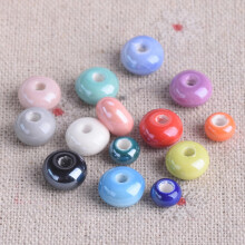 6x4mm8x5mm Rondelle alakú, fényes, mázas kerámia porcelán távtartó gyöngyök - 6x4mm, 30db - véletlenszerűen válogatott