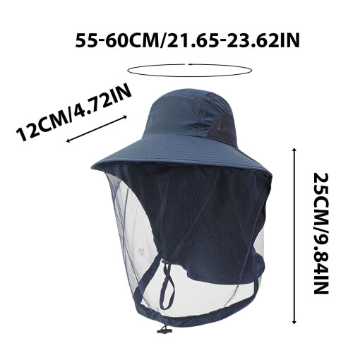 Cappello antizanzare blu navy con rete per campeggio e 2