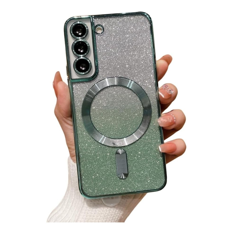 Gradient Glitter Electroplated Phone Case With Magnetic Suction, Compatible With Samsung Galaxy S23/S22/S21/S20 Ultra/Plus/Note20/Note10 (, S22) Green 9178400169601