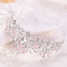 Pretyzoom Costume Crown Tiara for Women Alloy Silver Pink 1Pcs for Engagement Celebration