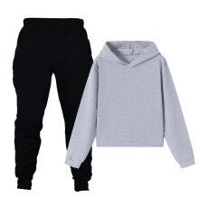 Gray 2PC Kids Tracksuit for Boys & Girls – Hooded Sweatshirt + Pants, Fall/Winter Casual Sportswear, Compatible with 12Y