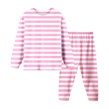 Pijama listrado infantil de manga comprida, duas peças, confortável, em tecido macio, para usar em casa, rosa, tamanho 2T.