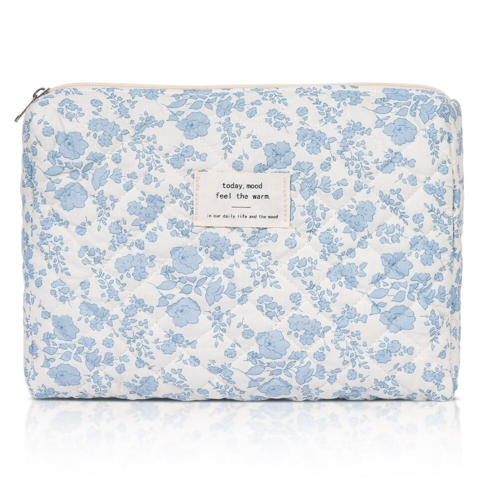 Makeup Bag,Quilted Cosmetic Bag,Large Floral Make Up Bag for Women,Cotton Makeup Bag Set,Flower Travel Toiletry Bag