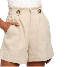 Shorts esportivos femininos plus size de cintura alta, com pernas largas e babados, ideais para praia e ioga – Bege, tamanho G, compatíveis com