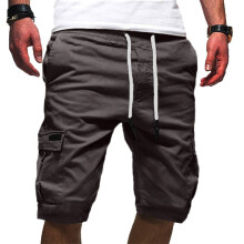 Men's Athletic Shorts – Khaki, Loose Fit, Drawstring, Cargo, Compatible with Gym & Running