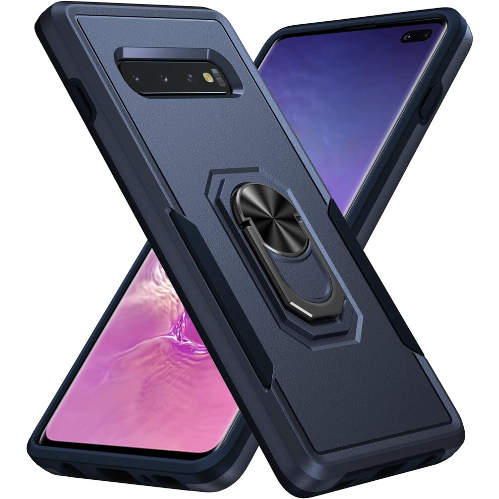 Compatible With Samsung Galaxy S10 Plus Case Â Rugged Military-Grade Shockproof Case With Kickstand & Magnetic Ring (Navy) Blue 9023022577948