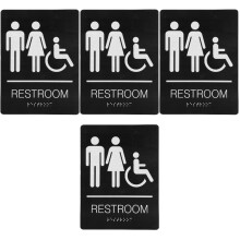4Pièces Panneaux Toilette Neutres Inox Noir Signes Handicapés