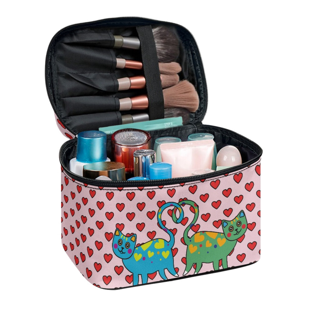 Cosmetic Organizer Bag Portable Heart-Shaped Cat Pattern