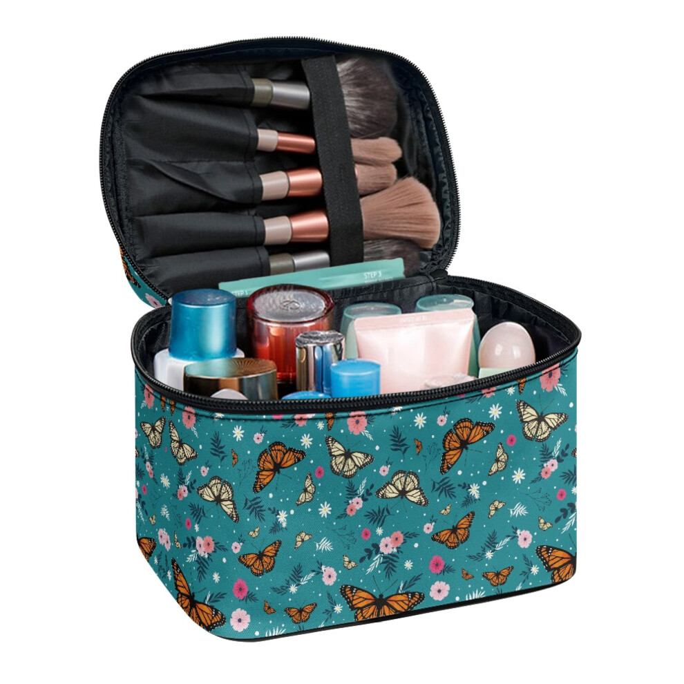 Butterflies Flowers Large Capacity Cosmetic Bags Travel Makeup Case Organizer Large Capacity Lightweitht