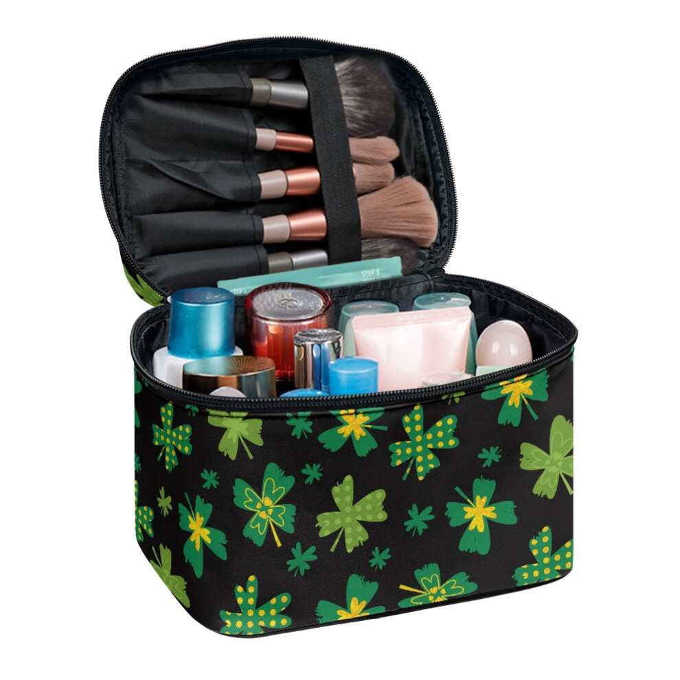 Green/Yellow/Light Large Capacity Shamrocks Daisies Portable Makeup Cosmetic Bag Organizer Lightweitht Multipurpose Cosmetic Bag