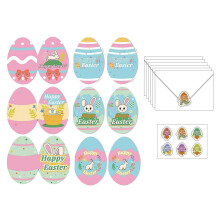 12-Pack Easter Cards Set with Envelopes & Sealing Stickers – Bunny & Egg Theme, Happy Easter Greeting Cards for Party Supplies