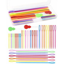 40PCS Plastic Needles (4 Sizes, Large Eye) + Threader & Box – Compatible with Crochet, Canvas, Yarn Crafts