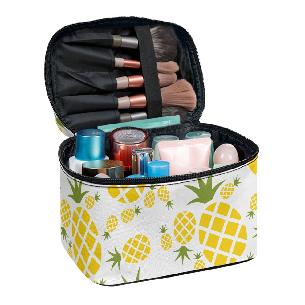 Pineapple Grid Print Makeup Bag Large Capacity Double Zipper
