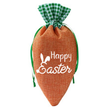 5" x 10" Happy Easter Carrot Bag Easter Drawstring Treat Bag Cotton Easter Bag Carrot Shaped Fabric Gift Bag for Egg Hunts & Party Favors