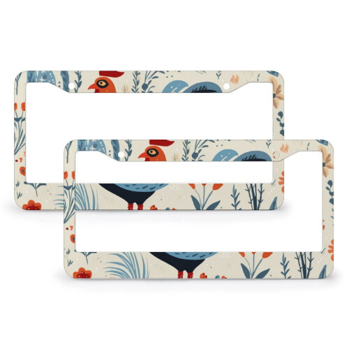 Rustic Watercolor Chicken License Plate Frames Aluminum 2