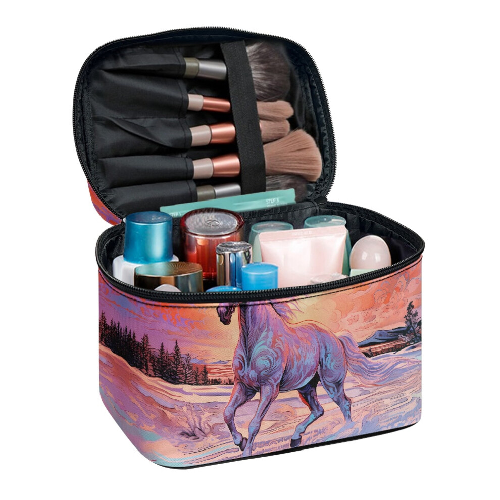 Polyester Cosmetic Makeup Bag Effortless Organization Horse Girlfriend Large Capacity