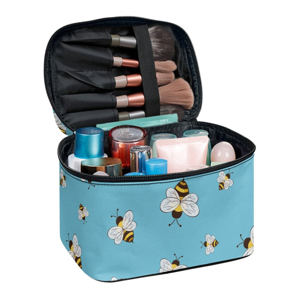 (8.86"x6.5"x5.9") Multipurpose Cosmetic Bag Bee Pattern Cosmetic Makeup Bag Polyester Zipper Hand-Held Handy Birthdays