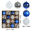 Christmas Ball Ornament Set Blue Silver Tree-Themed 3