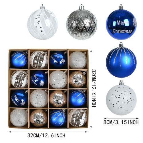 Christmas Ball Ornament Set Blue Silver Tree-Themed 2