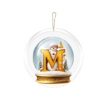 Round Ceramic Ornament with Snow Globe Style Letter A Print Hanging Ribbon Holiday Tree Decoration for Home Office Festive Display