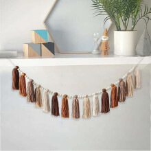 Boho Tassel Garland Wall Hanging with Wood Beads Tassel Garland for Baby Shower Kids Room Bedroom Nursey