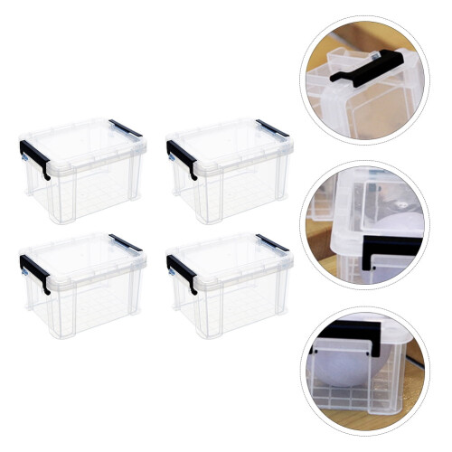 Mini Storage Bins with Lids, Handles & Latches - 4pcs 1