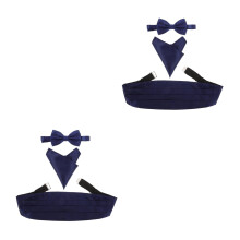 6St Donkerblauwe Strik En Cummerbund Set Met Zakdoek Satin