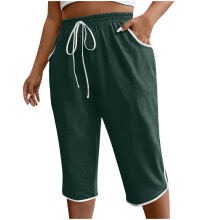Sexy, einfarbige, sportliche Freizeithose für Damen, locker geschnittene Sommerhose aus Baumwoll-Leinen-Mischgewebe, bequem und dehnbar, Armeegrün,