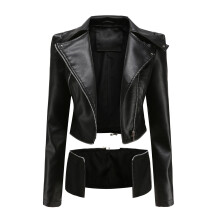 Long Jackets for Women Trendy Women Cool Faux Leather Jacket Long Sleeve Zipper Fitted Coat Fall Short Jacket (Black,S)