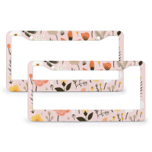 Light Pink Amber Floral License Plate Frames Aluminum 2 PCS