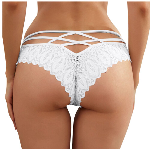 Calcinhas sexy e ousadas para mulheres, modelo biquíni com renda cruzada, alta elasticidade e tecido macio (pacote com 3). 2