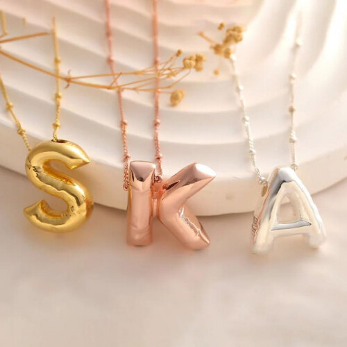 Bubble Letter Necklace 18K Gold Plated Initial Pendant 2