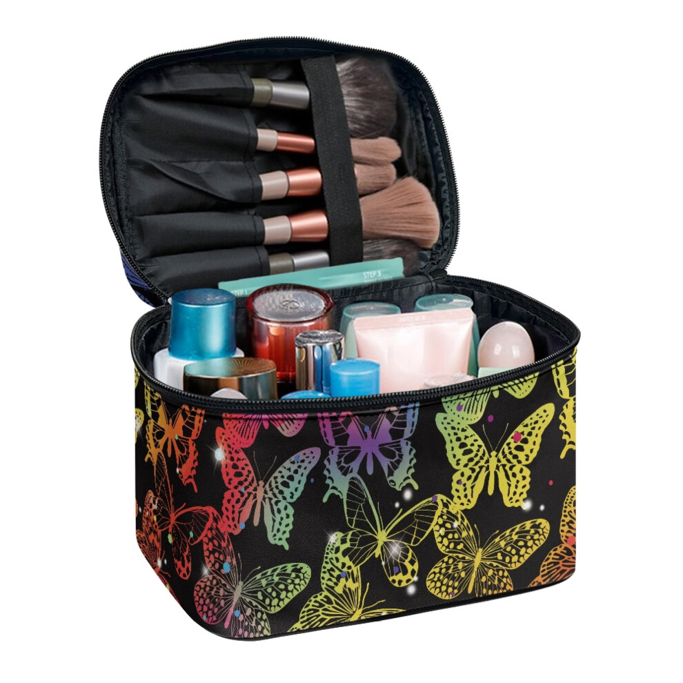 Butterfly Pattern Practical Large Capacity Makeup Bag with Brush Slots Hand-Held Travel Cosmetic Bag Organizer