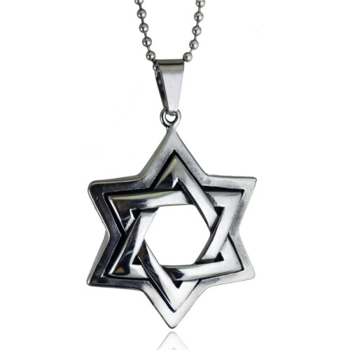 Μεγάλο ανδρικό κολιέ μενταγιόν Jewish6Point από ανοξείδωτο ατσάλι με το αστέρι του 1